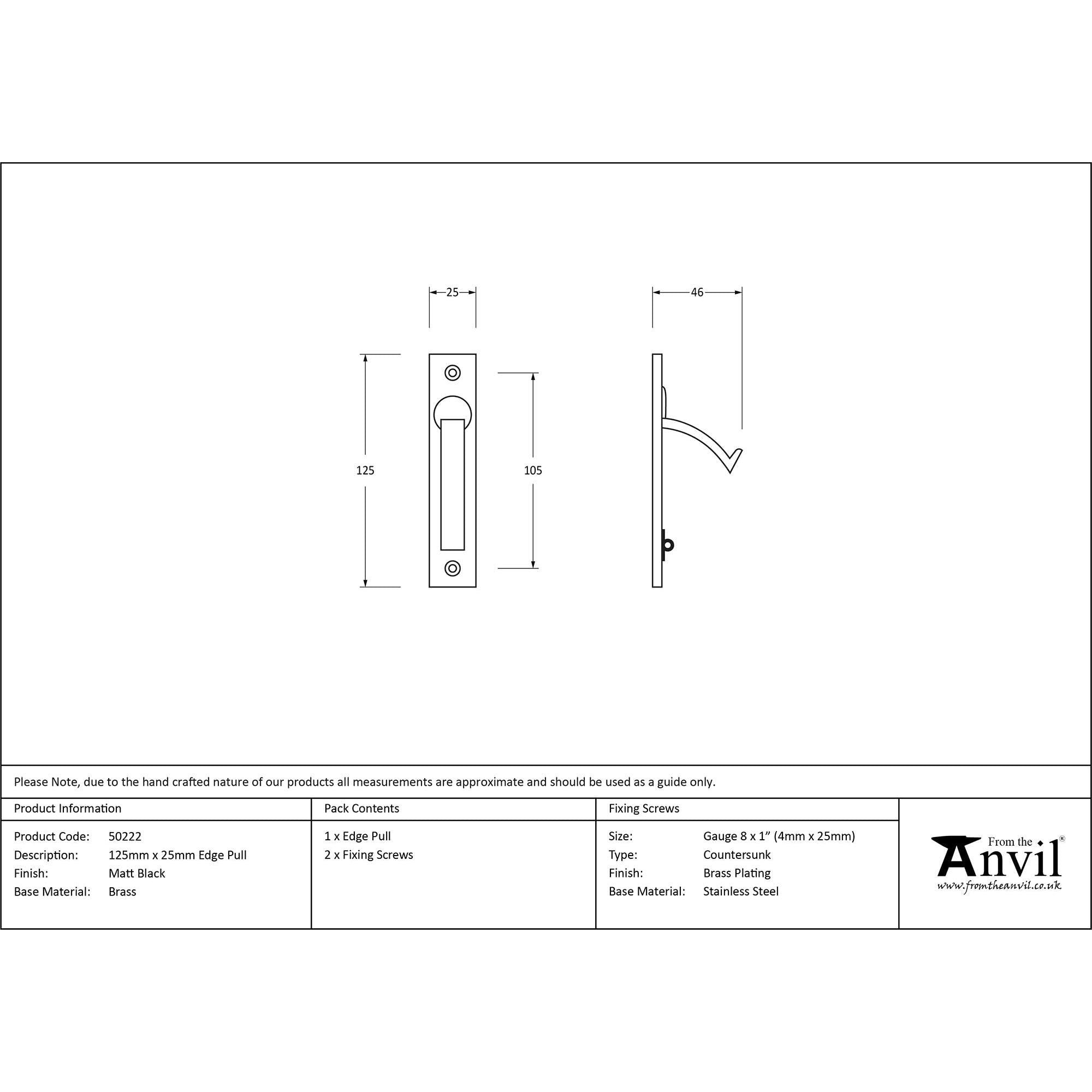 Matt Black 125mm x 25mm Edge Pull | From The Anvil - Cabinet Pulls - From The Anvil - Yester Home