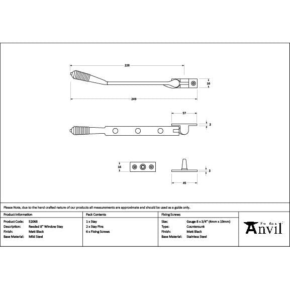 Matt Black 8" Reeded Stay - Stays - From The Anvil - Yester Home