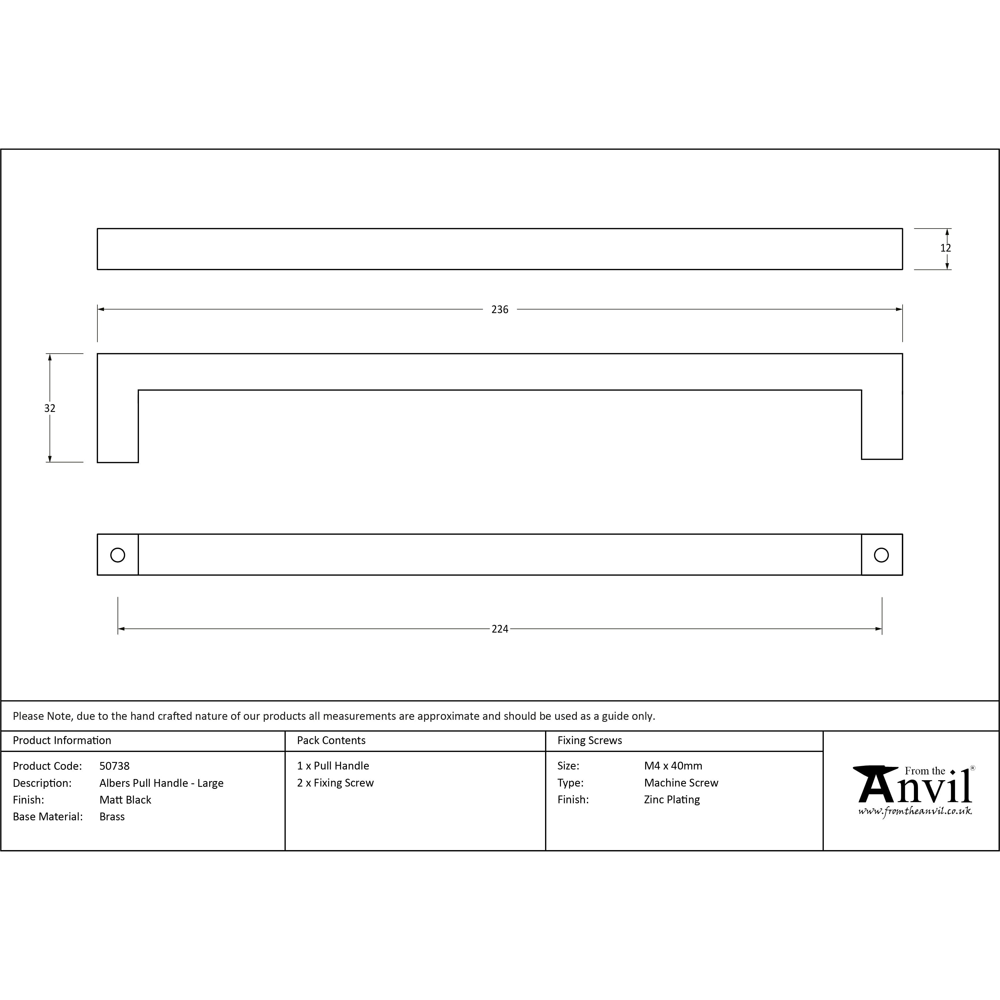 Matt Black Albers Pull Handle - Large | From The Anvil-Pull Handles-Yester Home