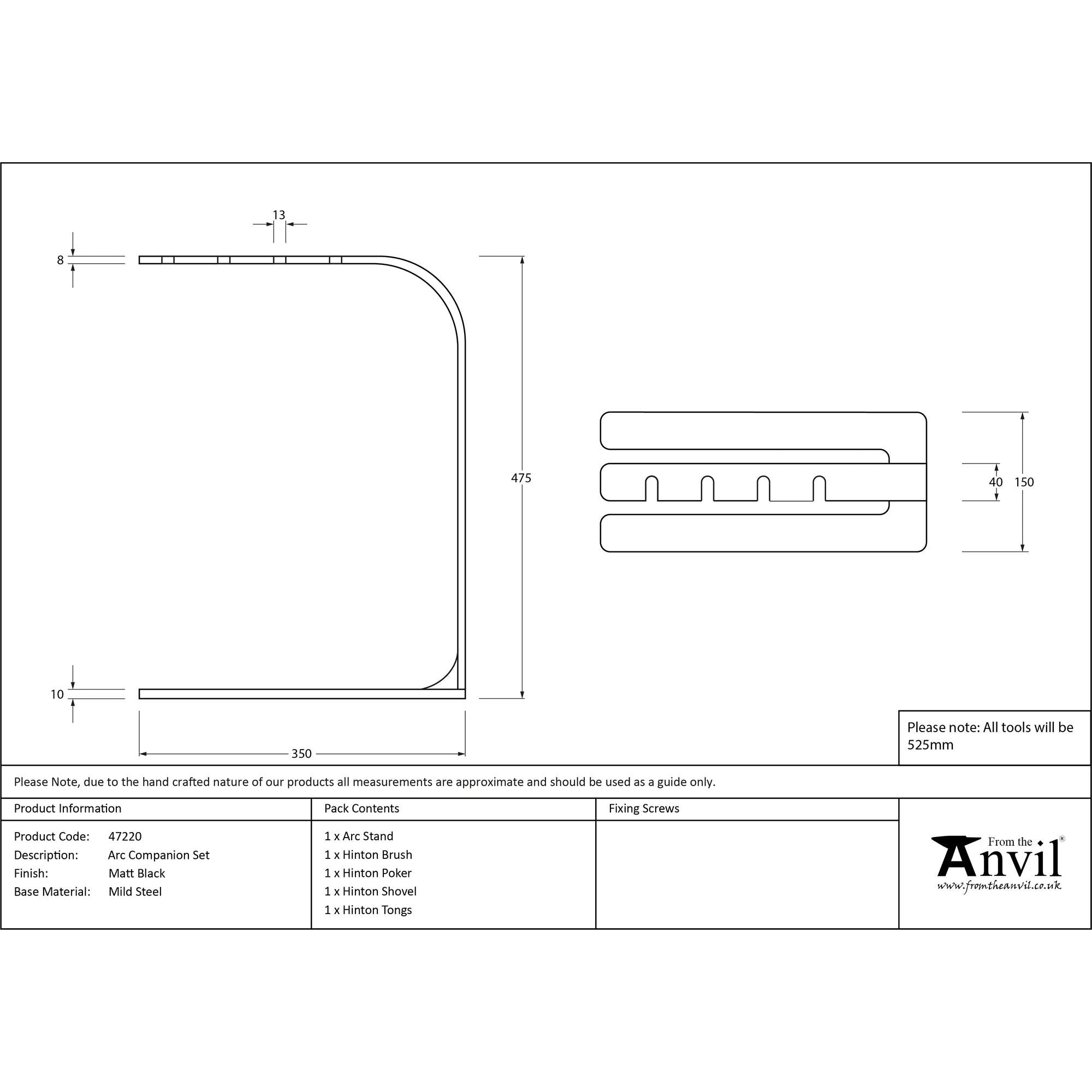 Matt Black Arc Companion Set - Hinton Tools | From The Anvil - Fire Companion Set - From The Anvil - Yester Home