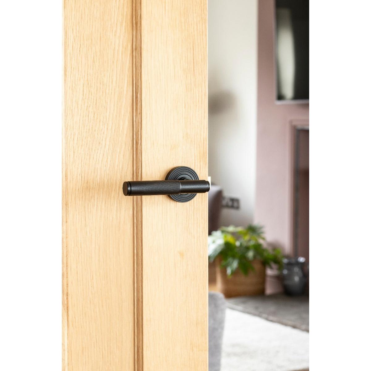 Matt Black Brompton Lever on Rose Set (Beehive) | From The Anvil-Concealed-Yester Home