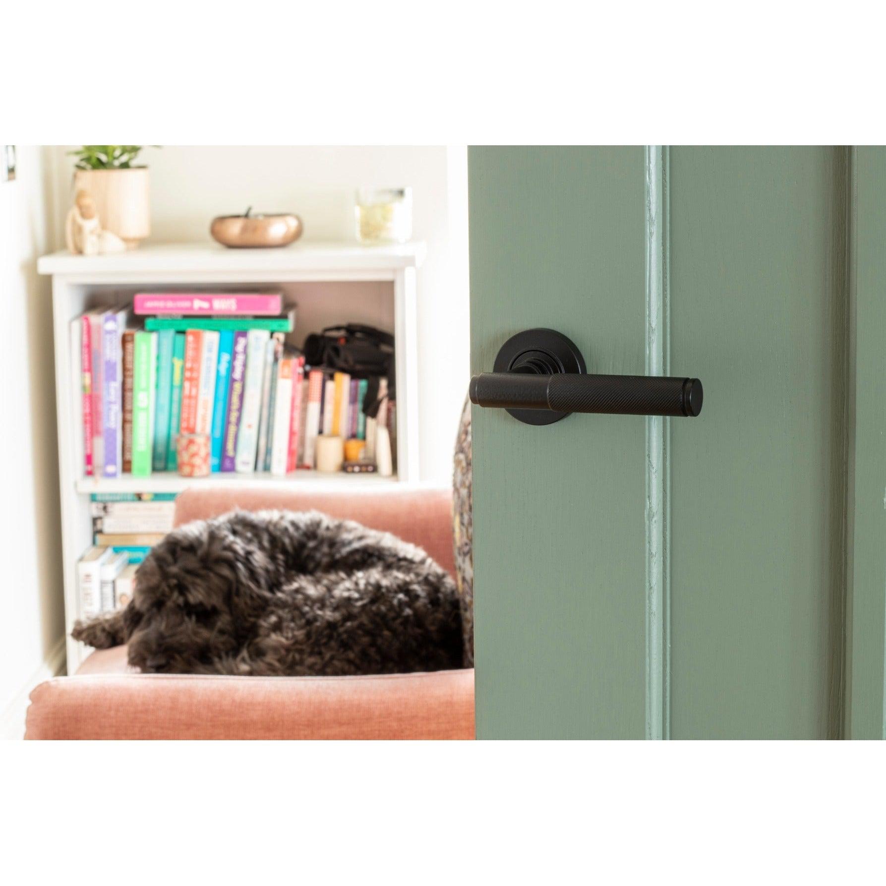Matt Black Brompton Lever on Rose Set (Plain) | From The Anvil-Concealed-Yester Home