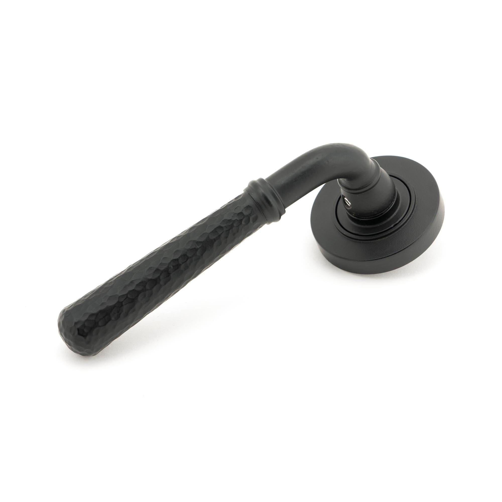 Matt Black Hammered Newbury Lever on Rose Set (Plain) - Unsprung | From The Anvil - Concealed - From The Anvil - Yester Home