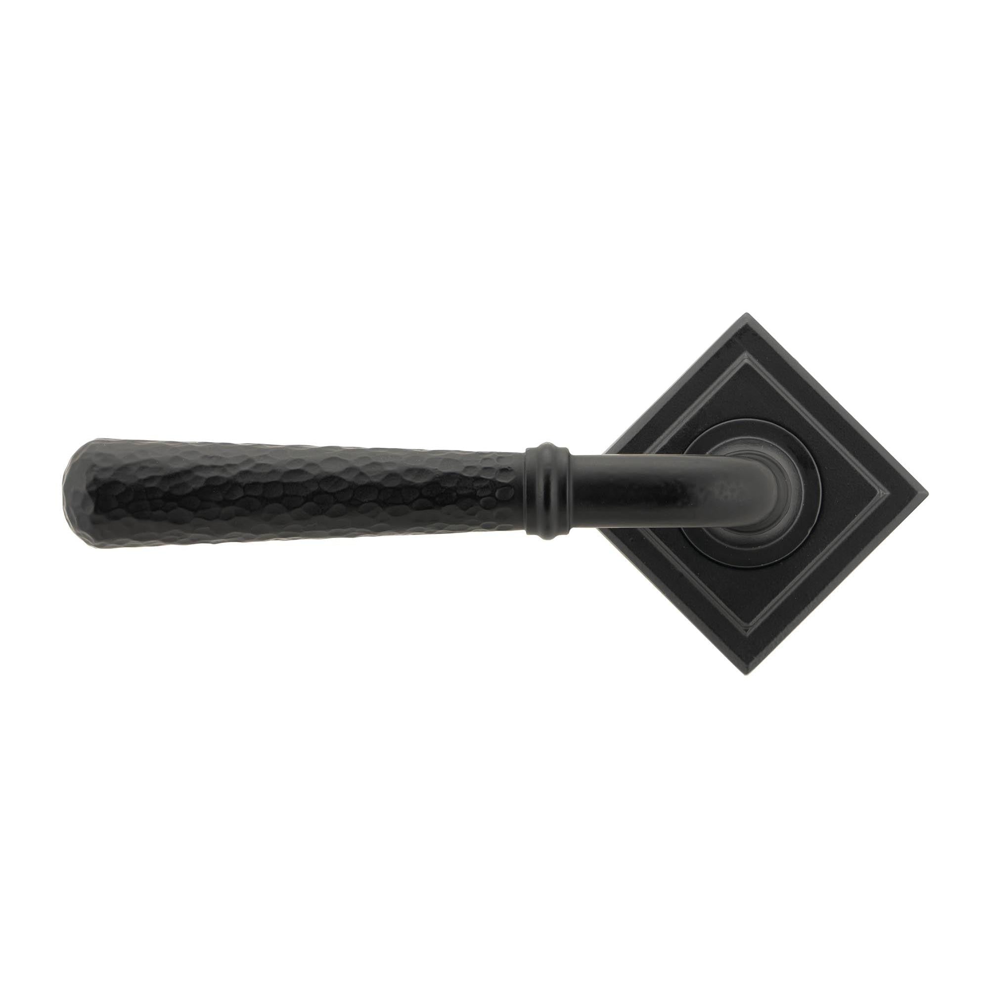 Matt Black Hammered Newbury Lever on Rose Set (Square) - Unsprung | From The Anvil - Concealed - From The Anvil - Yester Home