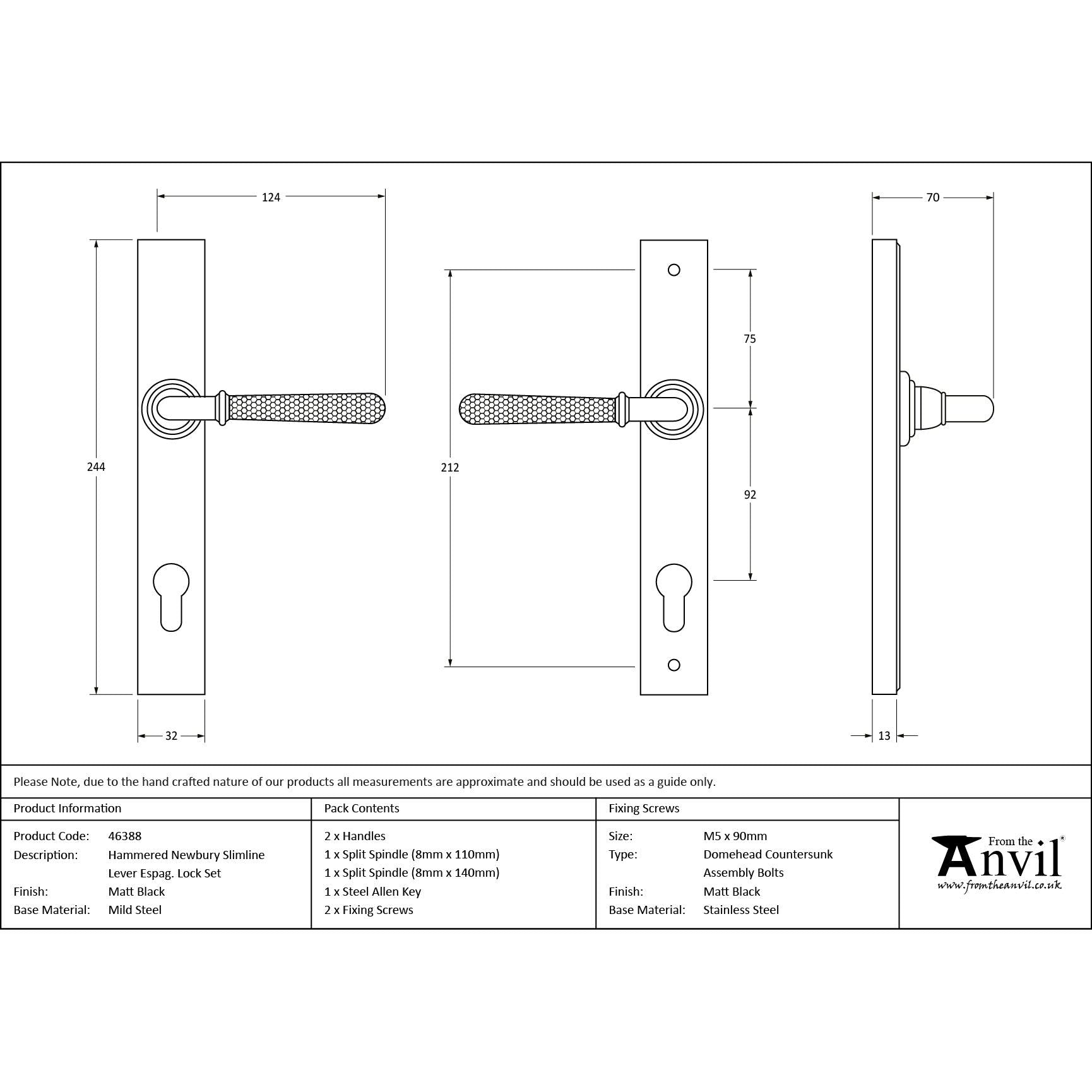Matt Black Hammered Newbury Slimline Espag. Lock Set | From The Anvil - Espagnolette - From The Anvil - Yester Home