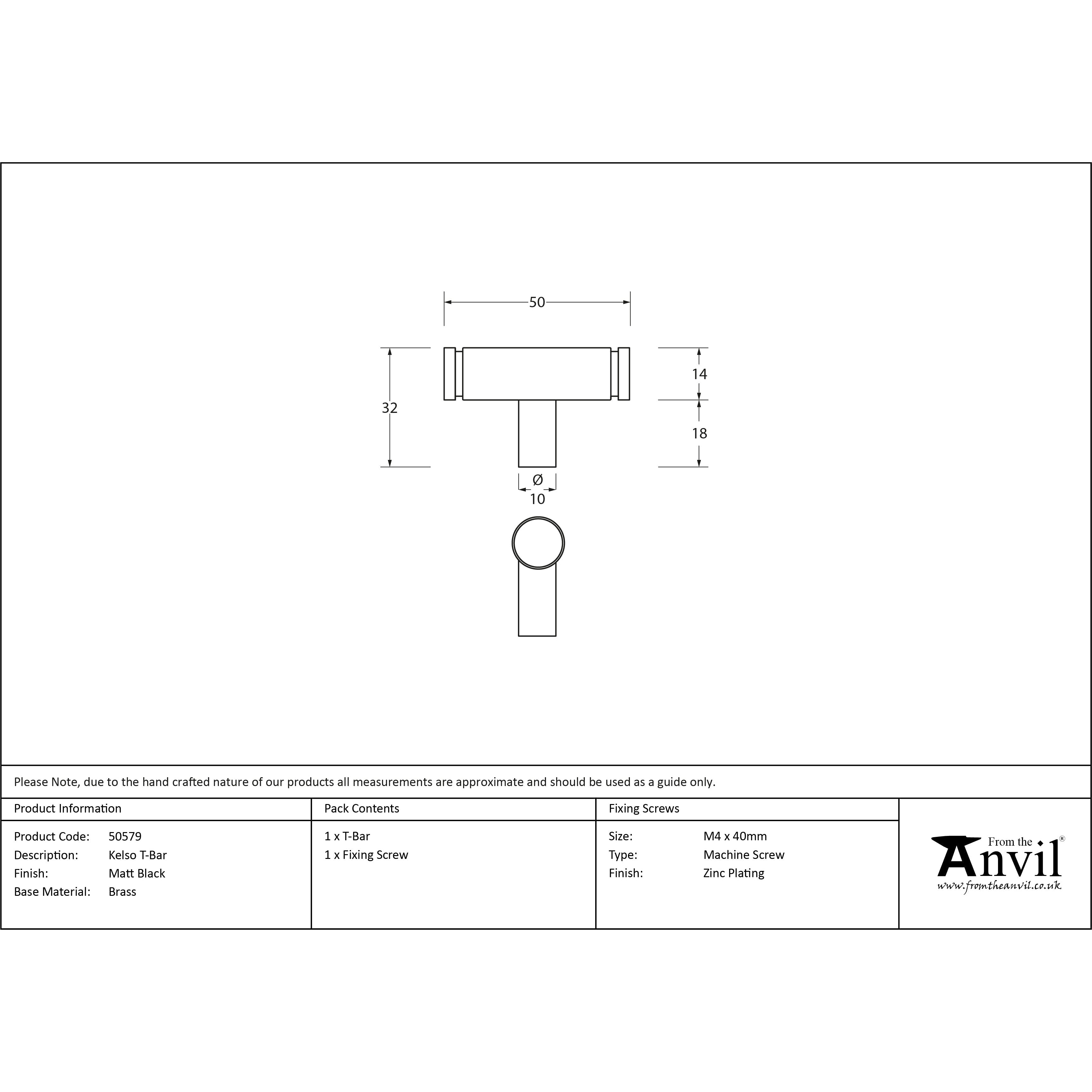 Matt Black Kelso T-Bar | From The Anvil-Cabinet Knobs-Yester Home