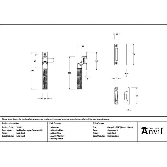 Matt Black Locking Brompton Fastener - LH - Locking Fasteners - From The Anvil - Yester Home