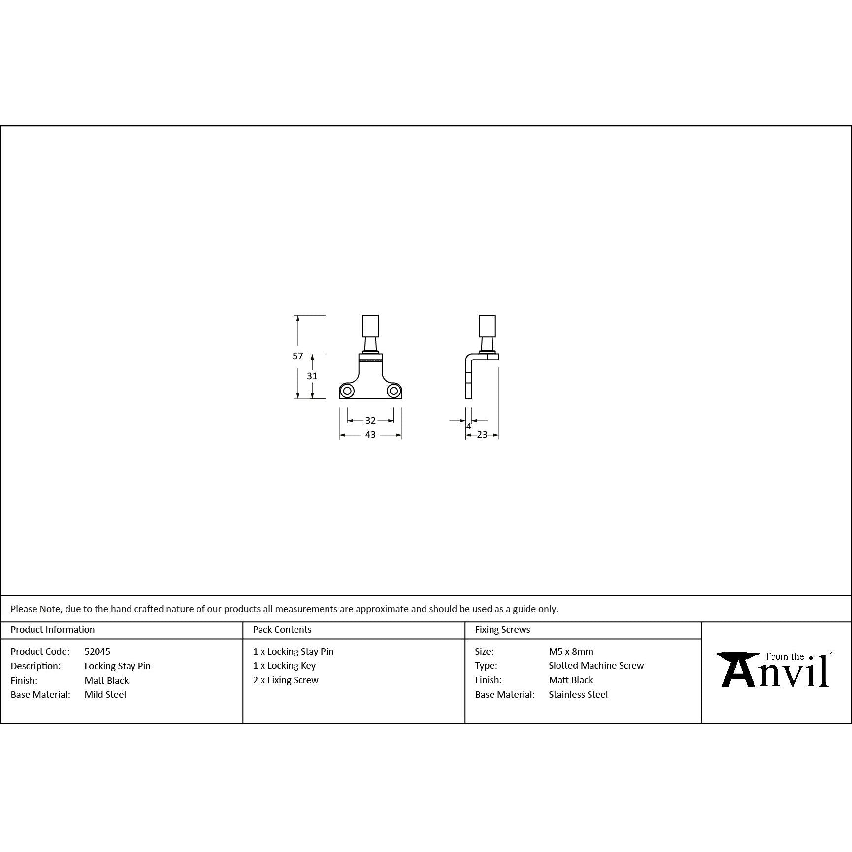 Matt Black Locking Stay Pin (Steel Window) - Stay Pins - From The Anvil - Yester Home