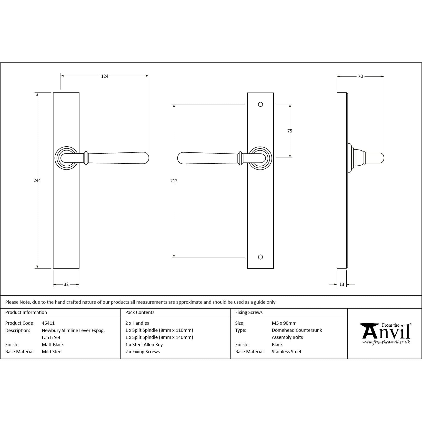 Matt Black Newbury Slimline Lever Espag. Latch Set | From The Anvil - Espagnolette - From The Anvil - Yester Home