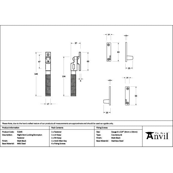 Matt Black Night-Vent Locking Brompton Fastener - Night-Vent Fasteners - From The Anvil - Yester Home