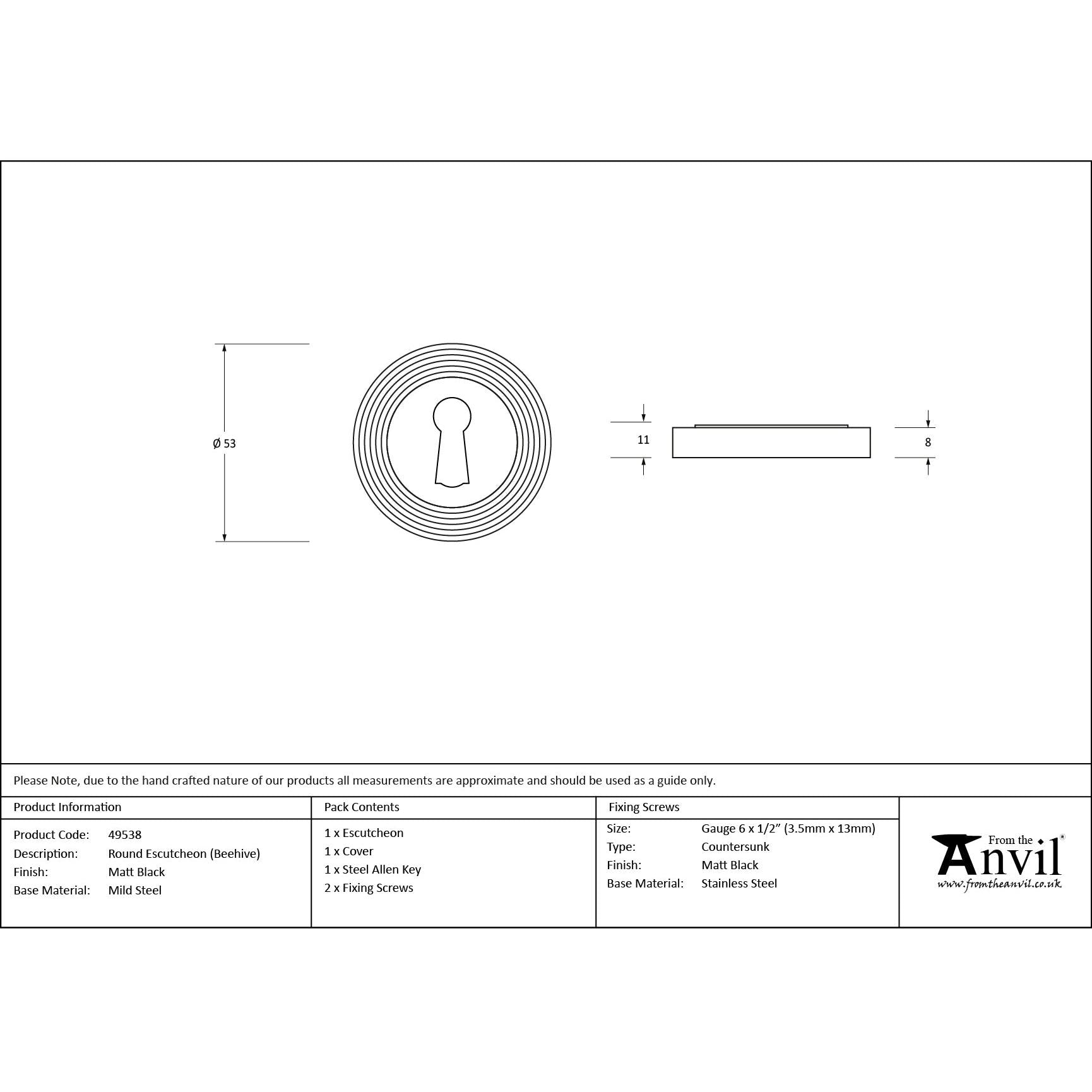 Matt Black Round Escutcheon (Beehive) | From The Anvil - Escutcheons - From The Anvil - Yester Home