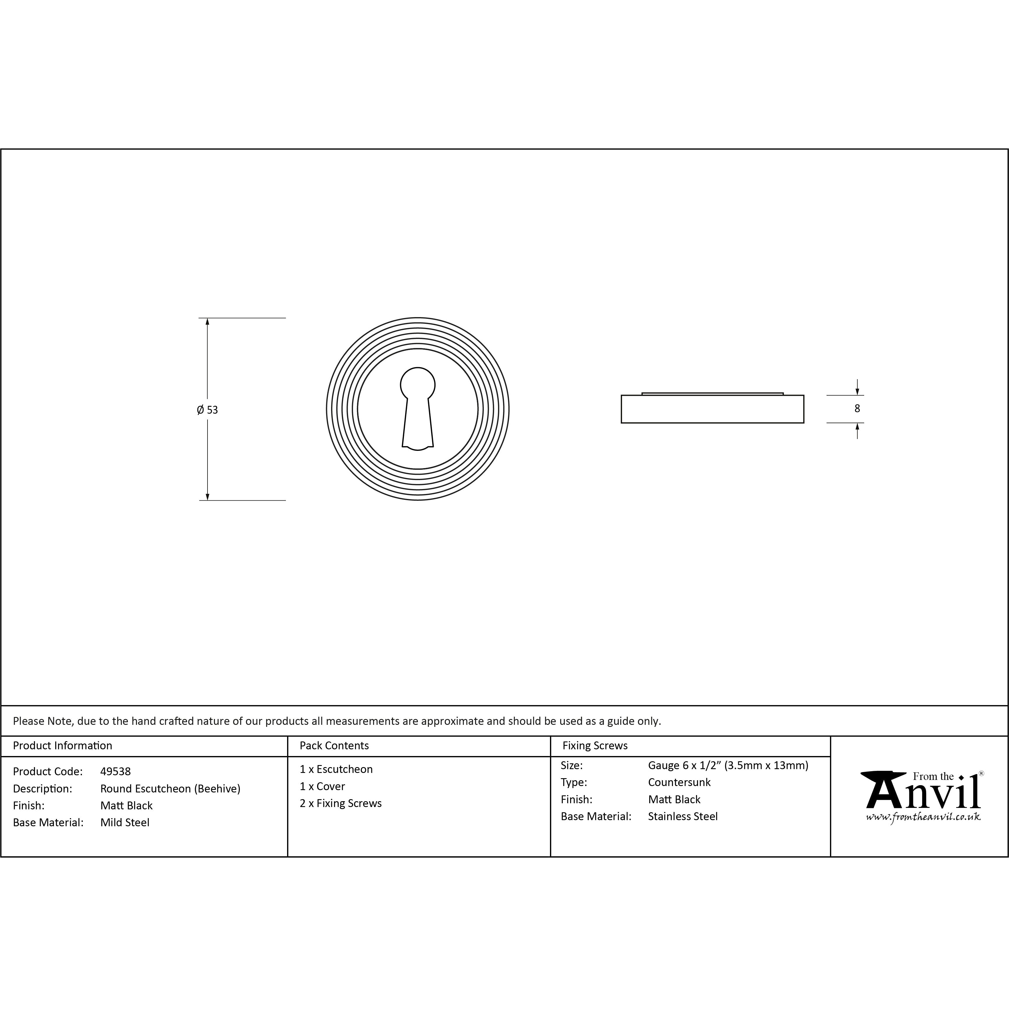 Matt Black Round Escutcheon (Beehive) | From The Anvil-Escutcheons-Yester Home