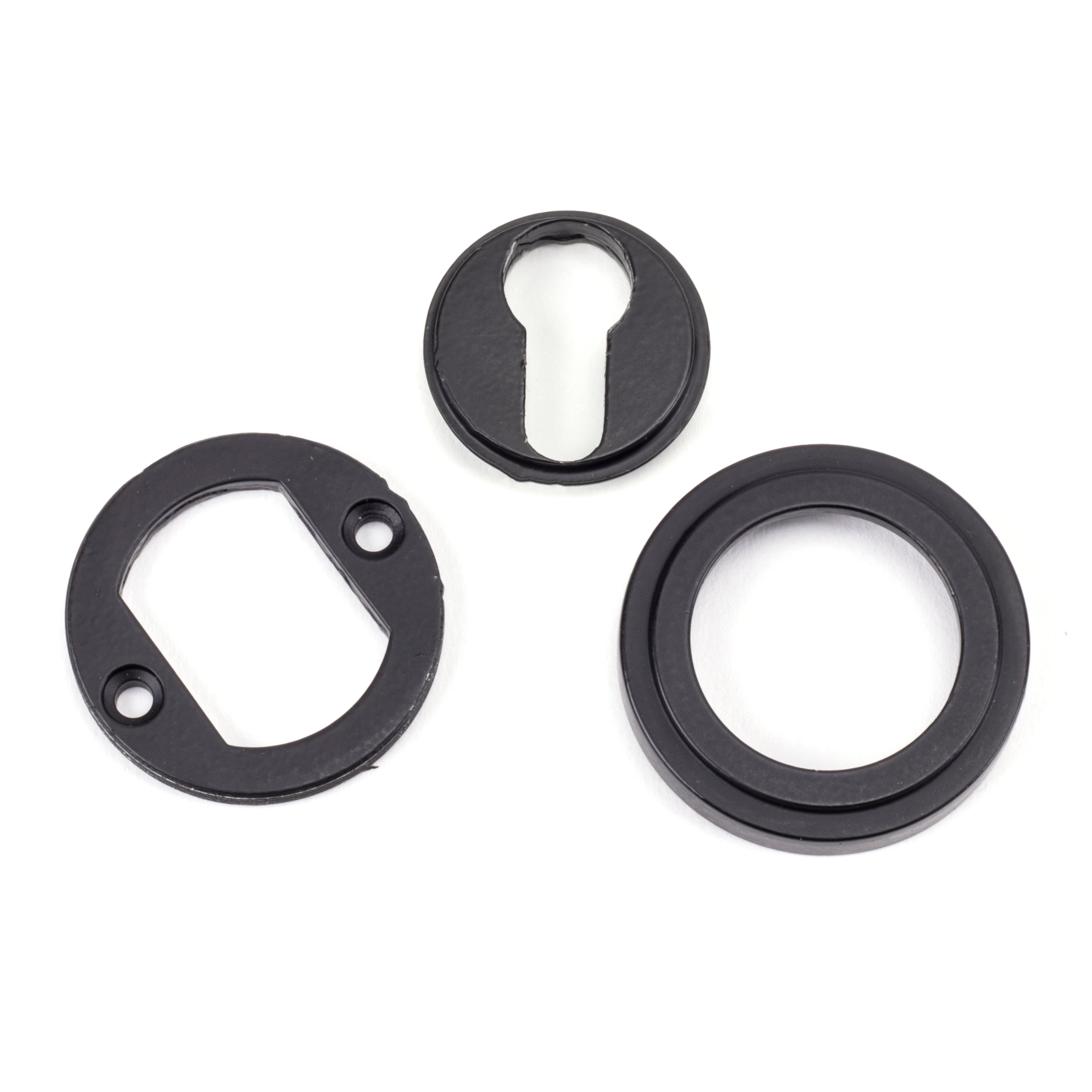 Matt Black Round Euro Escutcheon (Art Deco) | From The Anvil-Euro Escutcheons-Yester Home