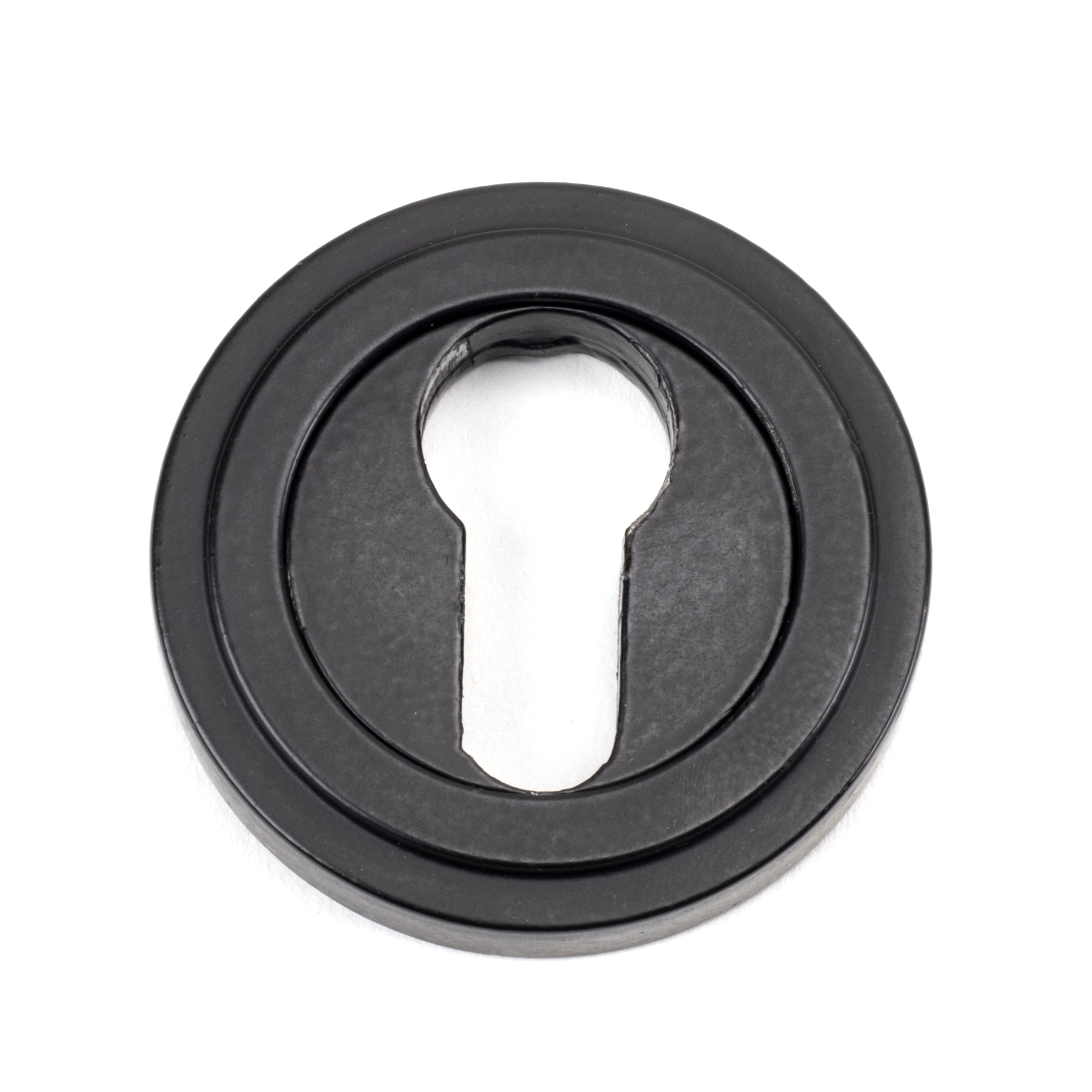 Matt Black Round Euro Escutcheon (Art Deco) | From The Anvil-Euro Escutcheons-Yester Home