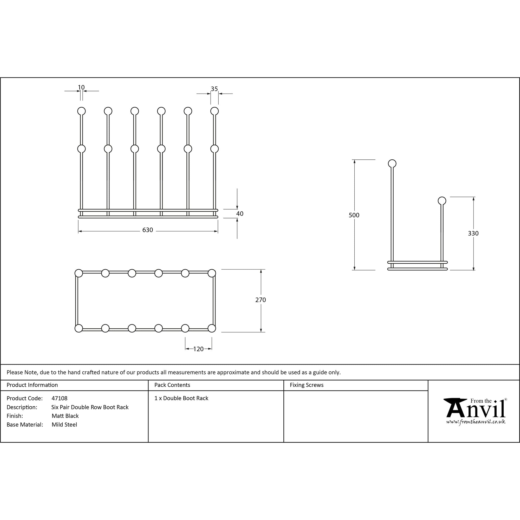 Matt Black Six Pair Boot Rack | From The Anvil-Boot Stands & Racks-Yester Home