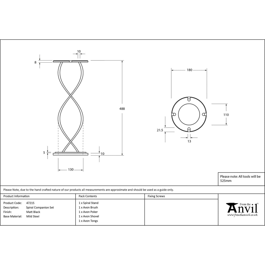 Matt Black Spiral Companion Set - Avon Tools | From The Anvil-Companion Sets-Yester Home