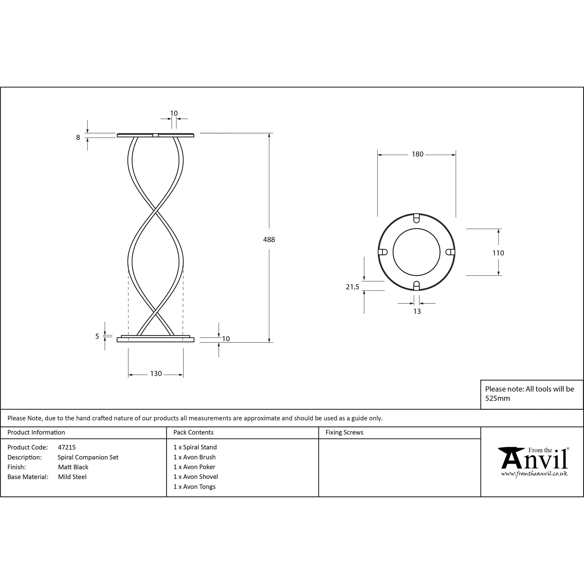 Matt Black Spiral Companion Set - Avon Tools | From The Anvil-Companion Sets-Yester Home