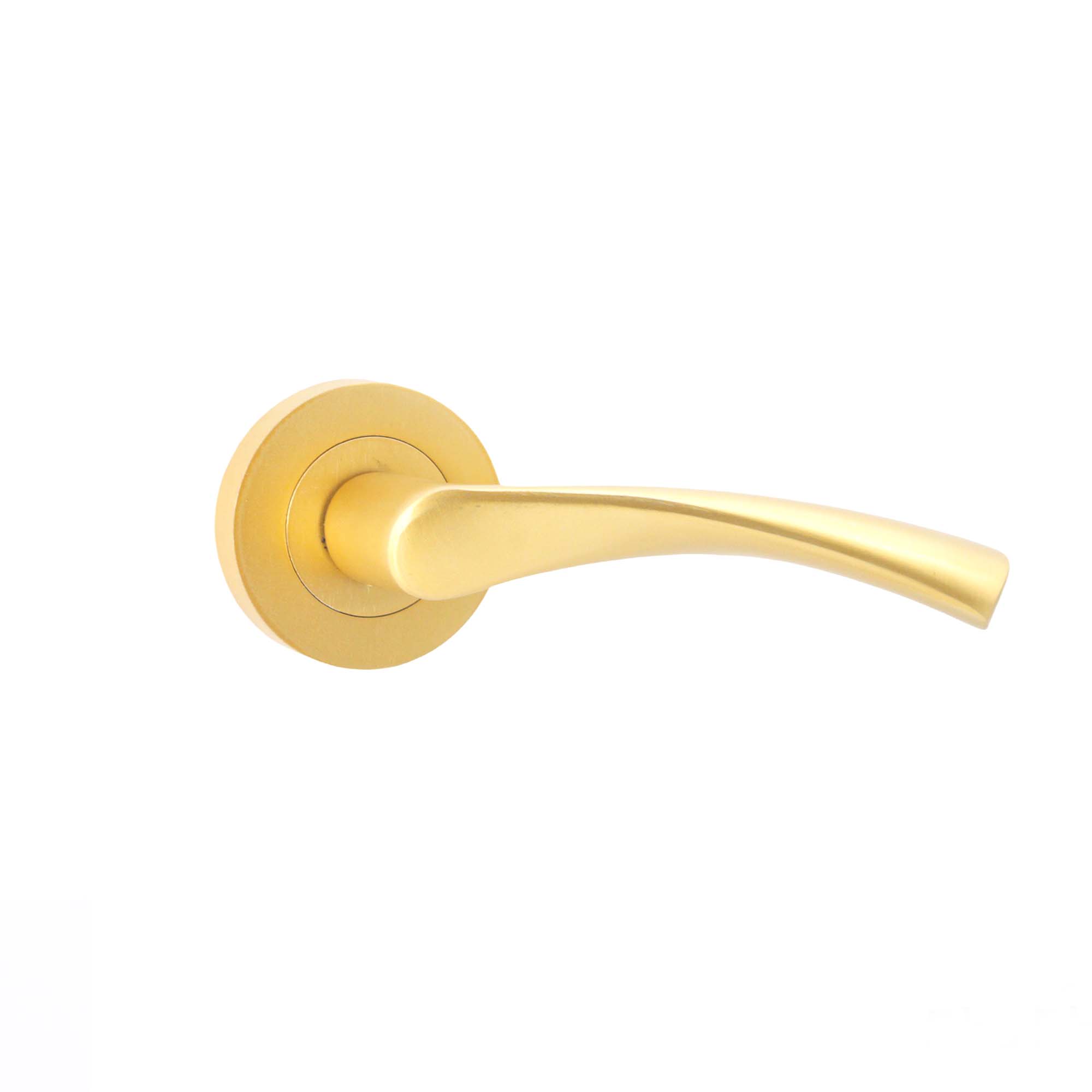 Mercury Lever Door Handle Satin Brass-Levers on Rose-Yester Home