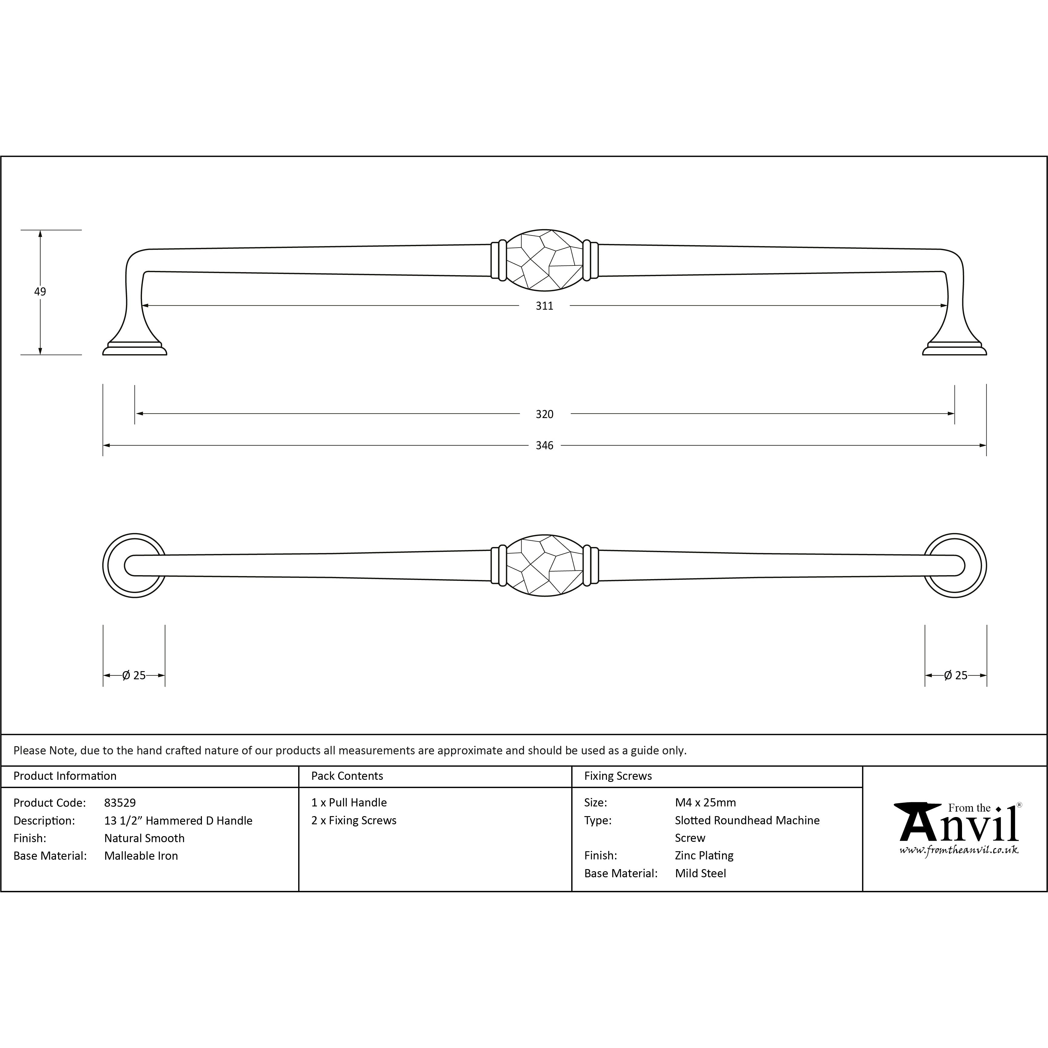 Natural Smooth 13 1/2" Hammered D Handle | From The Anvil-D Handles-Yester Home