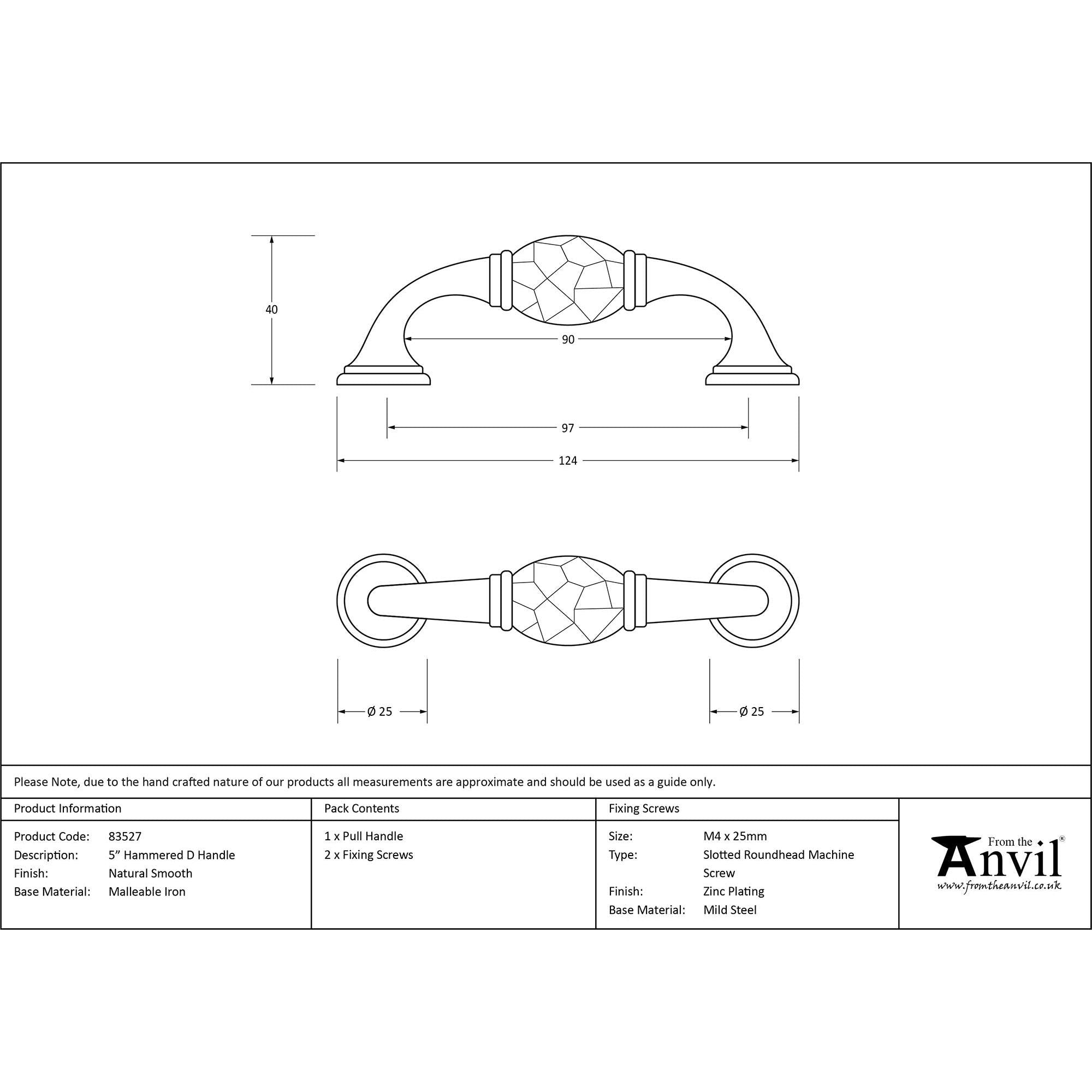 Natural Smooth 5" Hammered D Handle | From The Anvil - D Handles - From The Anvil - Yester Home