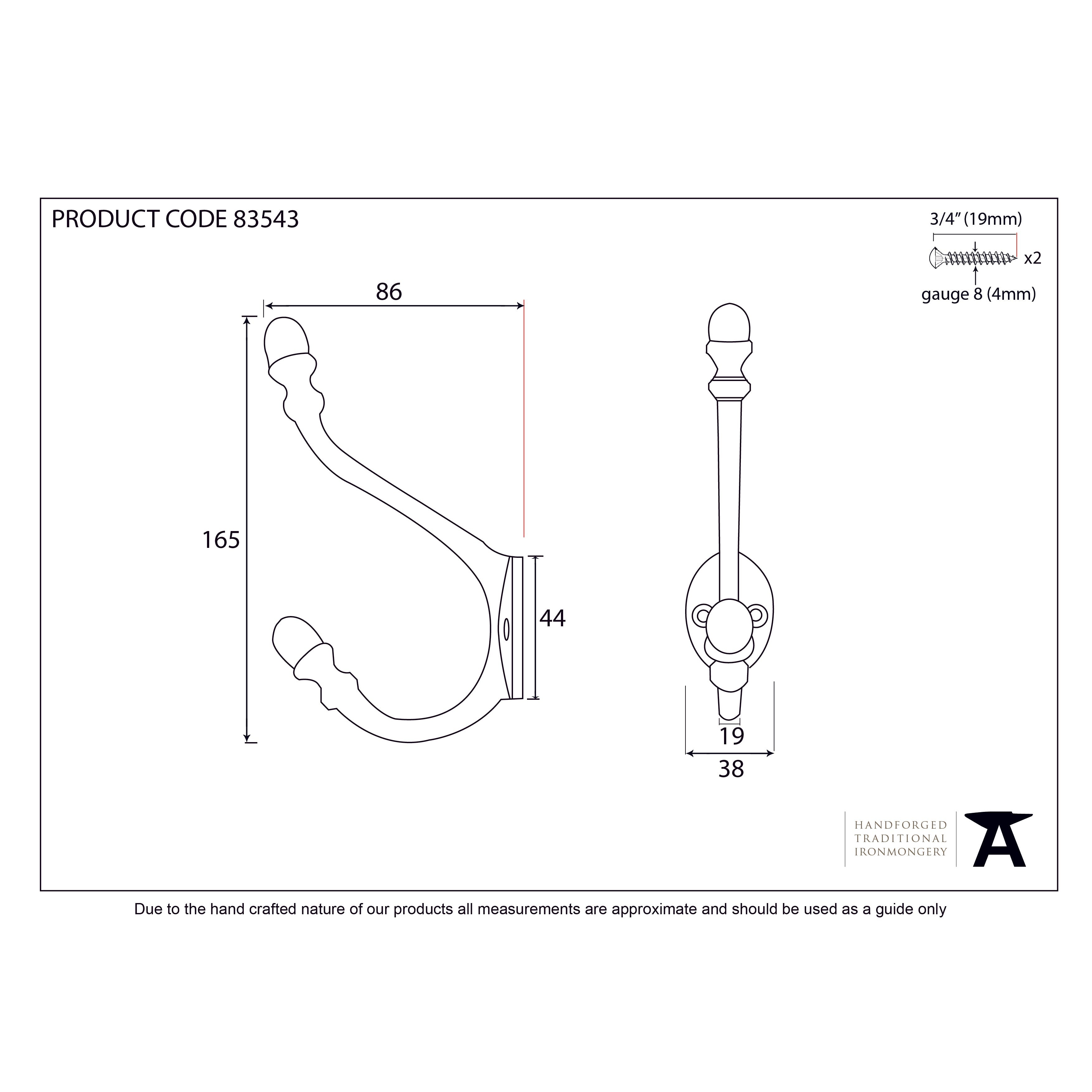 Natural Smooth 6 1/2" Hat & Coat Hook | From The Anvil-Coat Hooks-Yester Home
