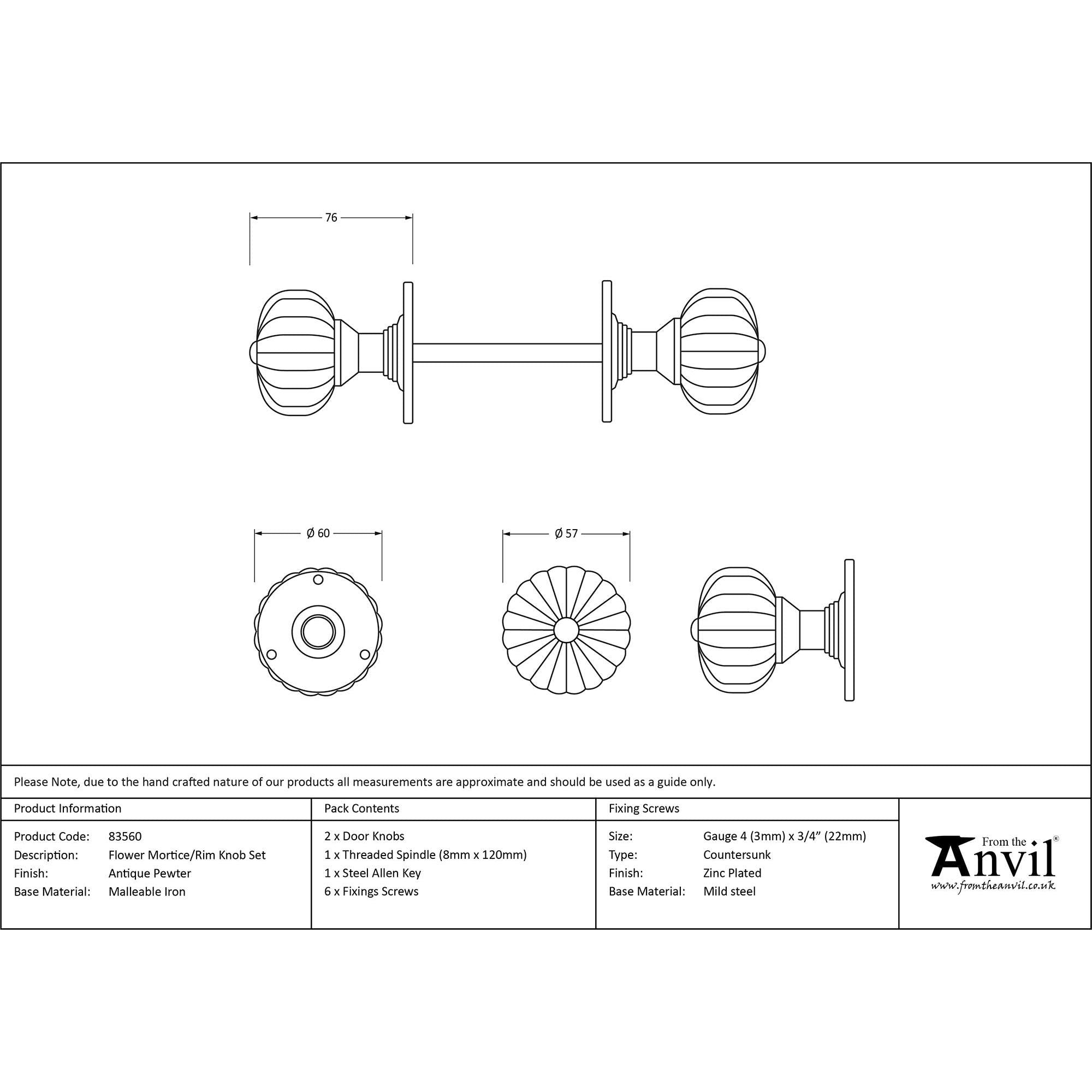 Natural Smooth Flower Mortice Knob Set | From The Anvil - Mortice Knobs - From The Anvil - Yester Home