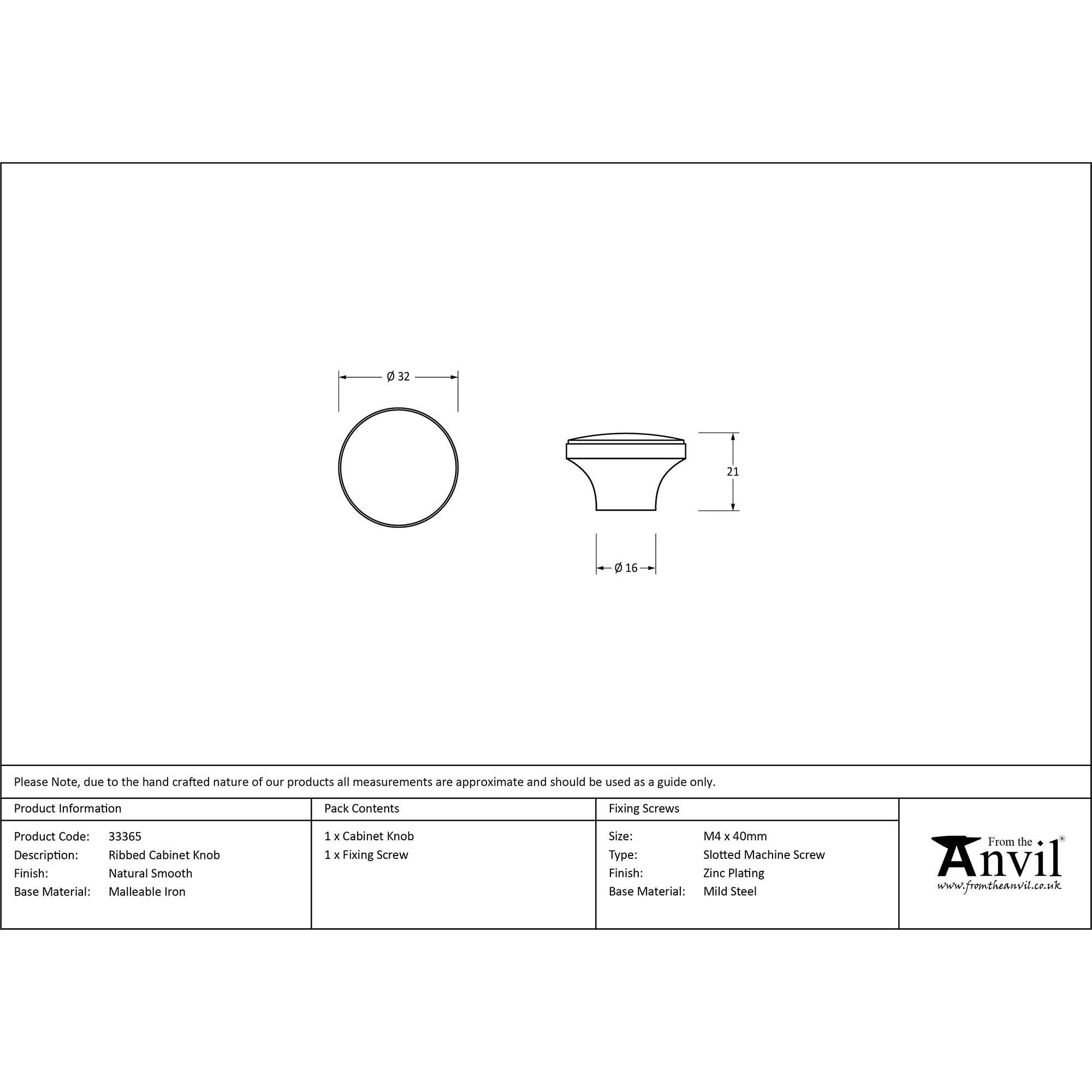 Natural Smooth Ribbed Cabinet Knob | From The Anvil - Cabinet Knobs - From The Anvil - Yester Home