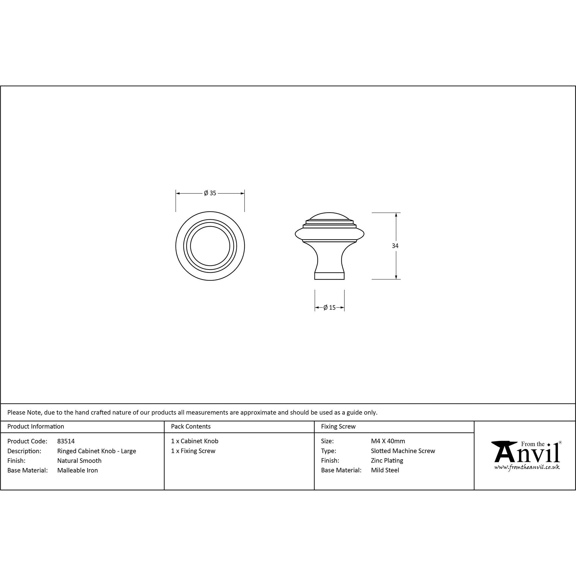 Natural Smooth Ringed Cabinet Knob - Large | From The Anvil - Cabinet Knobs - From The Anvil - Yester Home