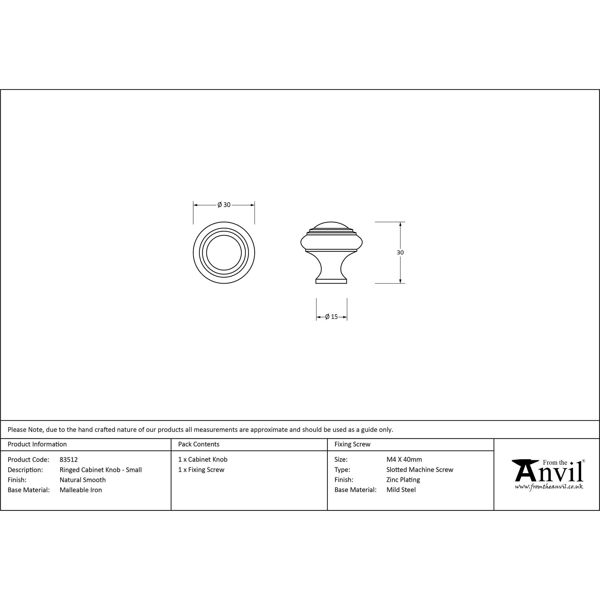 Natural Smooth Ringed Cabinet Knob - Small | From The Anvil - Cabinet Knobs - From The Anvil - Yester Home