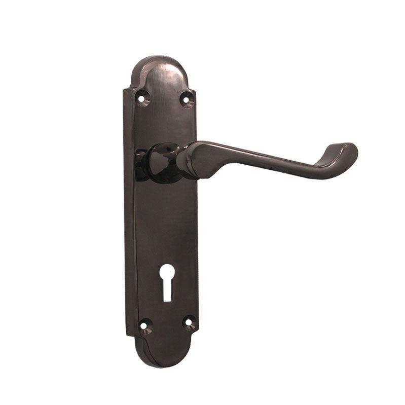 Oakley Lock Lever Handle Black Nickel-Levers on Backplate-Yester Home