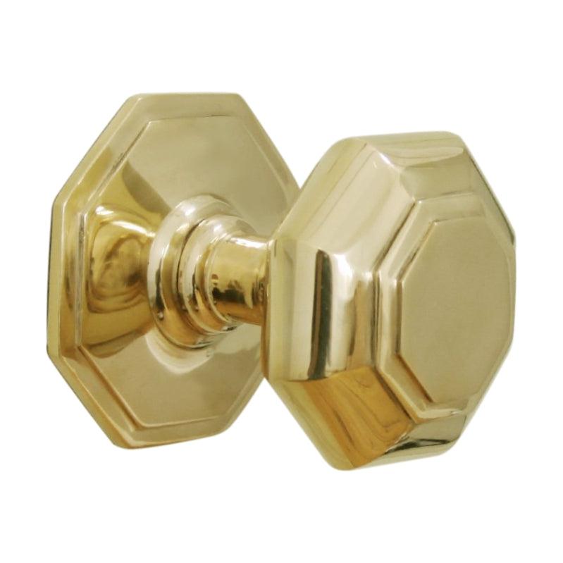 Octagonal Centre Door Knob Polished Brass-Centre Door Knobs-Yester Home