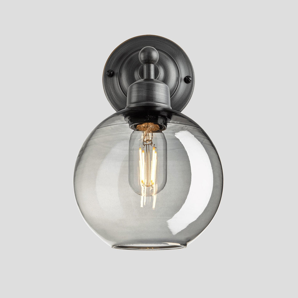 Orlando Tinted Glass Globe Wall Light - 7 Inch - Smoke Grey-Wall Lights-Yester Home