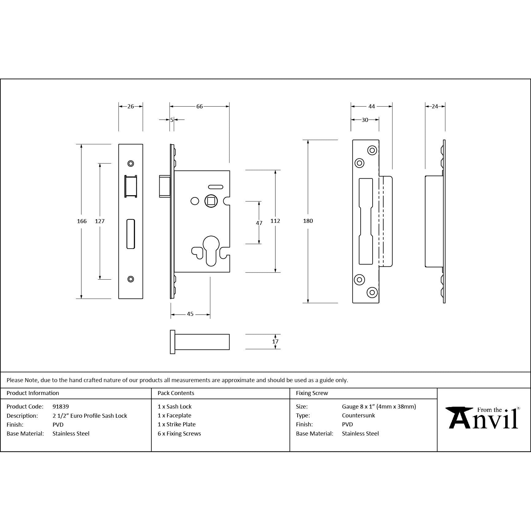 PVD 2½" Euro Profile Sash Lock | From The Anvil - Euro Locks - From The Anvil - Yester Home