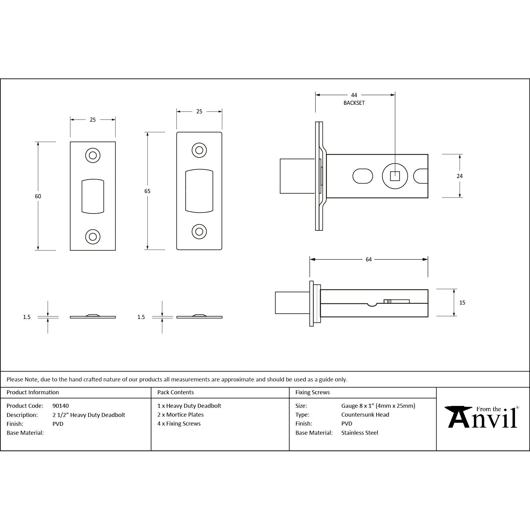 PVD 2½" Heavy Duty Tubular Deadbolt | From The Anvil - Deadlocks & Deadbolts - From The Anvil - Yester Home