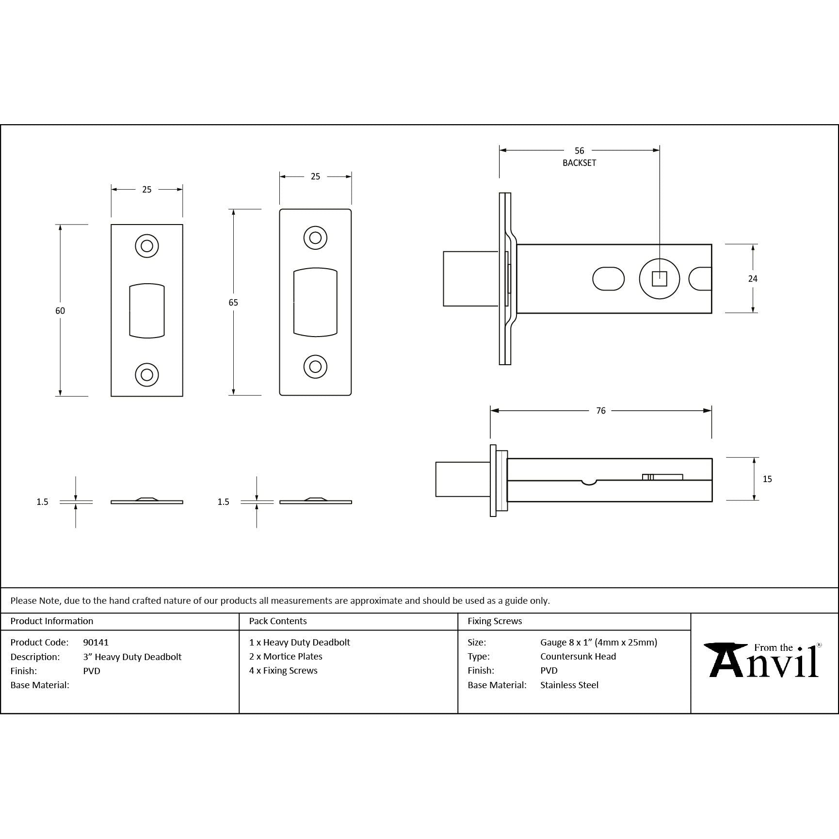 PVD 3" Heavy Duty Tubular Deadbolt | From The Anvil - Deadlocks & Deadbolts - From The Anvil - Yester Home