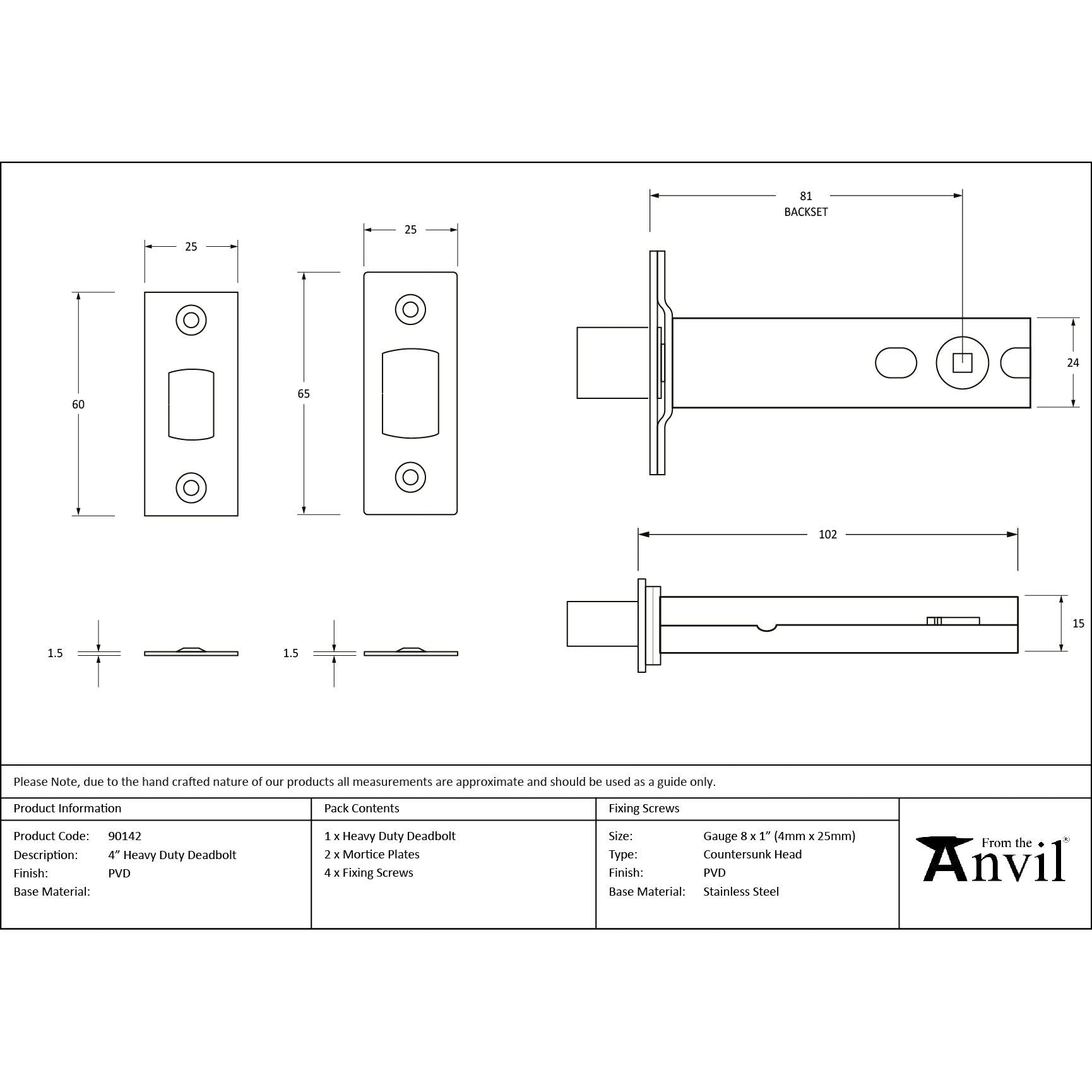 PVD 4" Heavy Duty Tubular Deadbolt | From The Anvil - Deadlocks & Deadbolts - From The Anvil - Yester Home