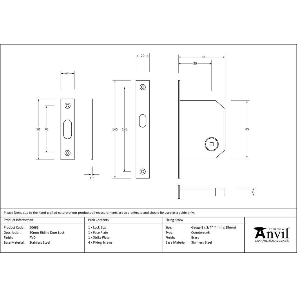 PVD 50mm Sliding Door Lock | From The Anvil-Sliding Door Locks-Yester Home