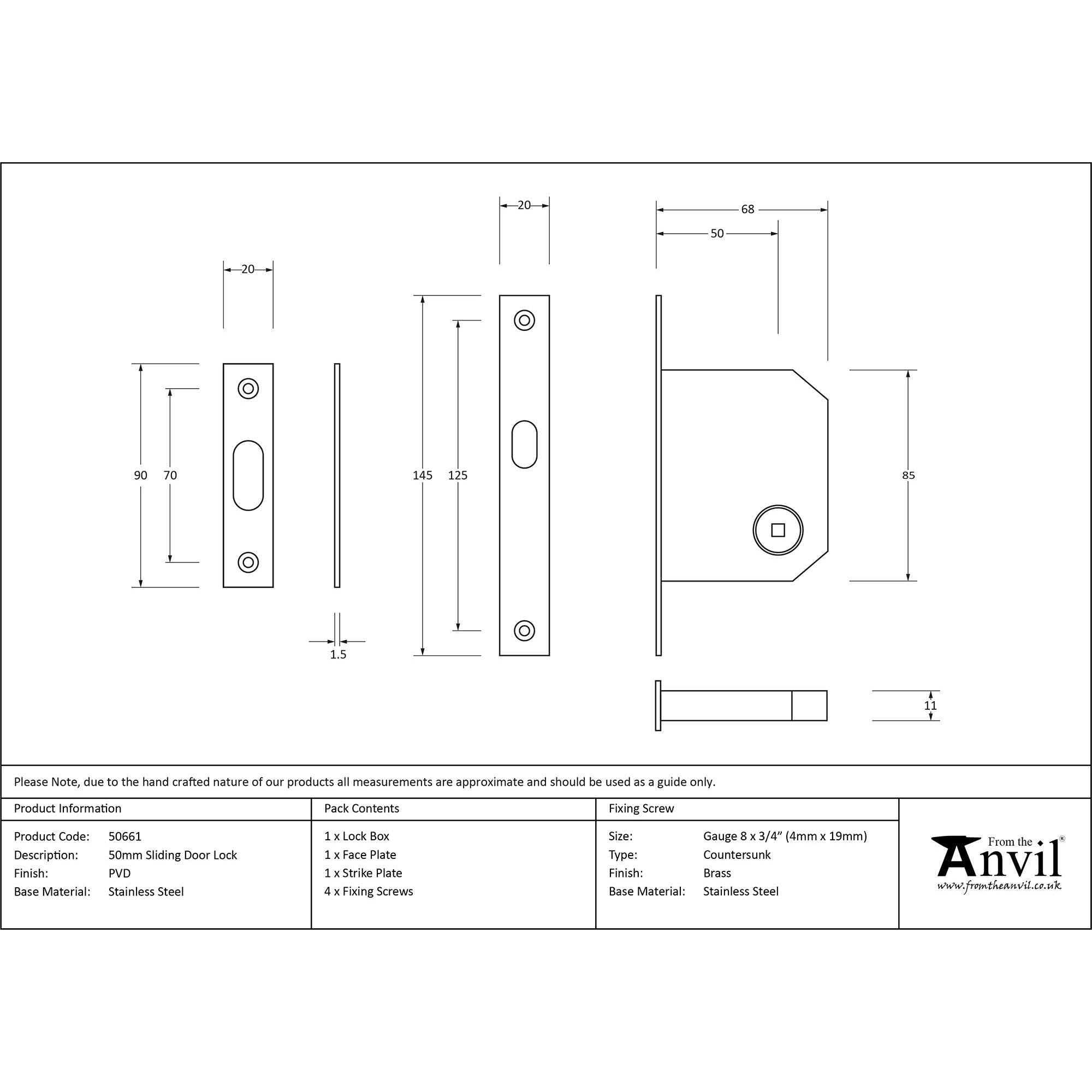 PVD 50mm Sliding Door Lock | From The Anvil - Sliding Door Locks - From The Anvil - Yester Home