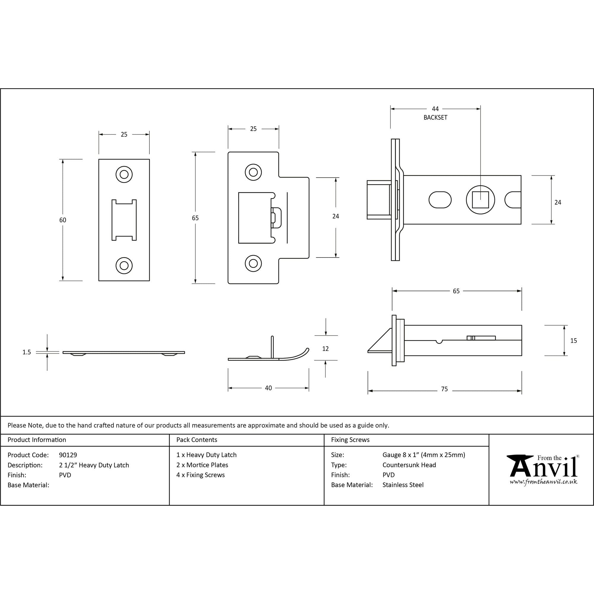 PVD Brass 2½" Heavy Duty Latch | From The Anvil - Latches - From The Anvil - Yester Home