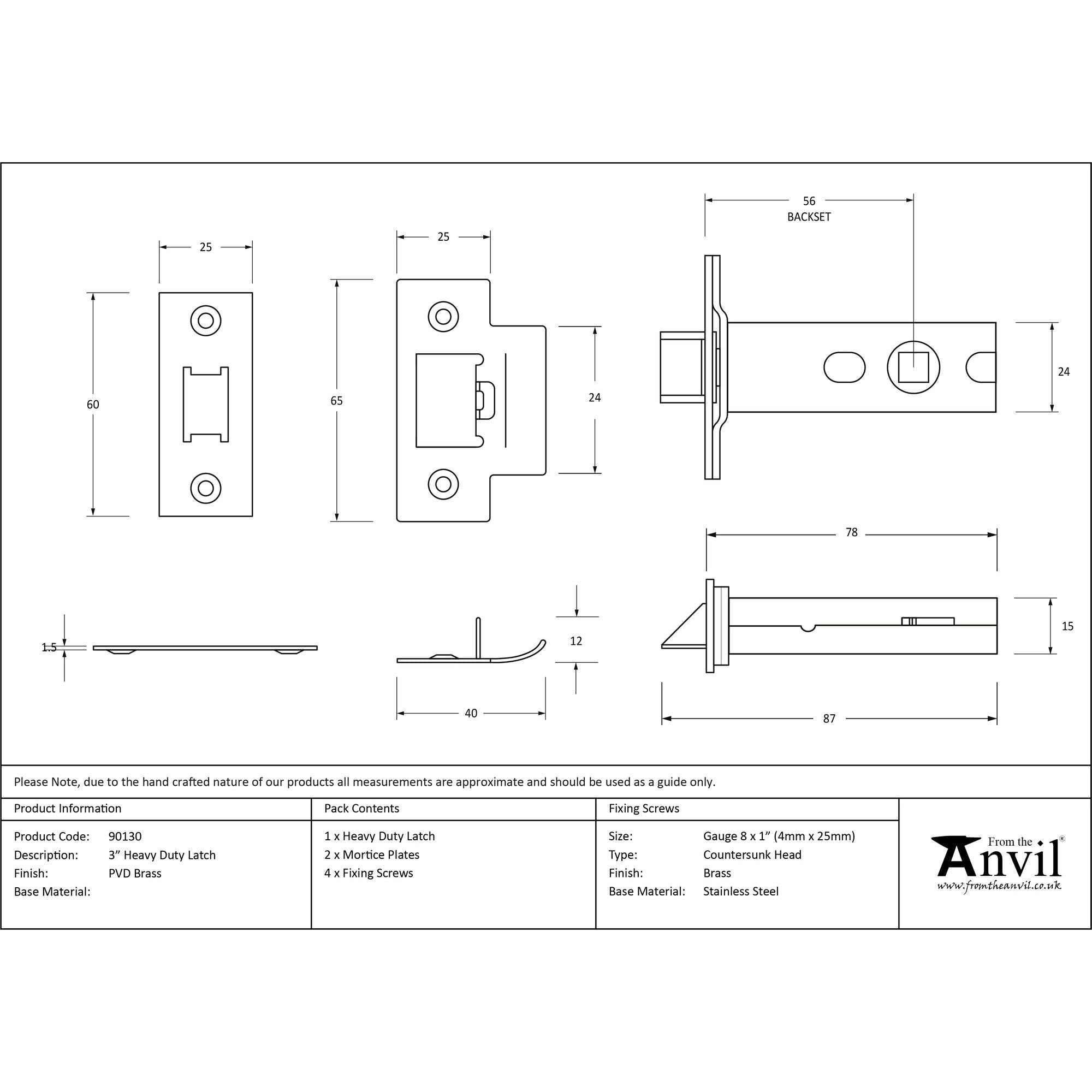PVD Brass 3" Heavy Duty Latch | From The Anvil - Latches - From The Anvil - Yester Home