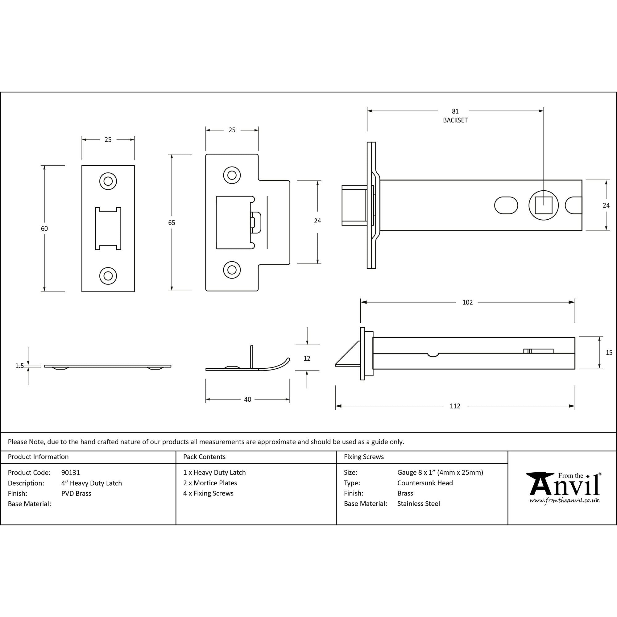 PVD Brass 4" Heavy Duty Latch | From The Anvil - Latches - From The Anvil - Yester Home