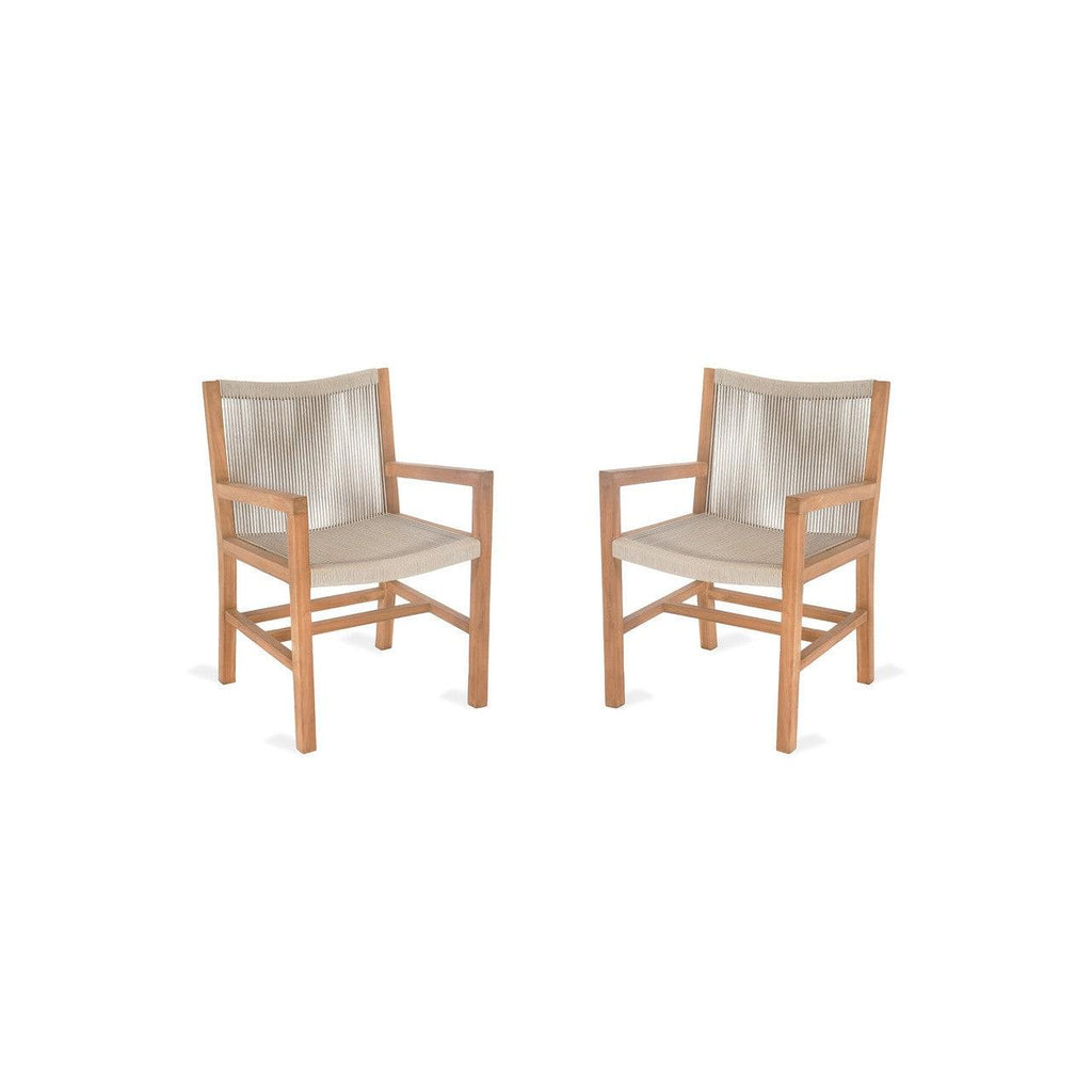 Pair of Mylor Arm Chairs - Teak and Poly Rope (Natural)-Outdoor Chairs-Yester Home