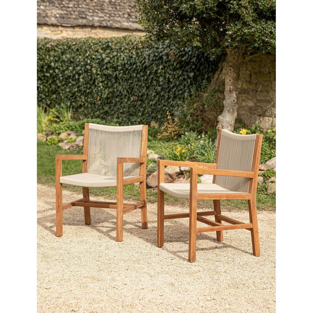 Pair of Mylor Arm Chairs - Teak and Poly Rope (Natural)-Outdoor Chairs-Yester Home