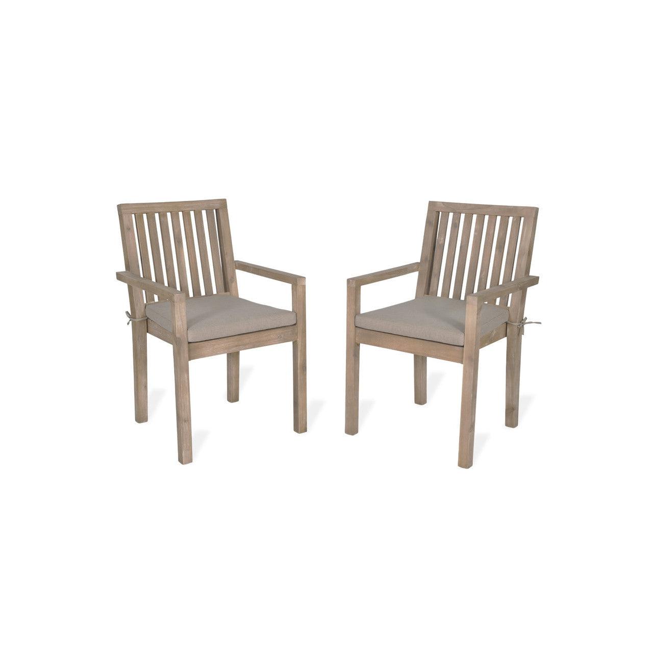 Pair of Porthallow Dining Chairs with Arms - Acacia-Outdoor Chairs-Yester Home