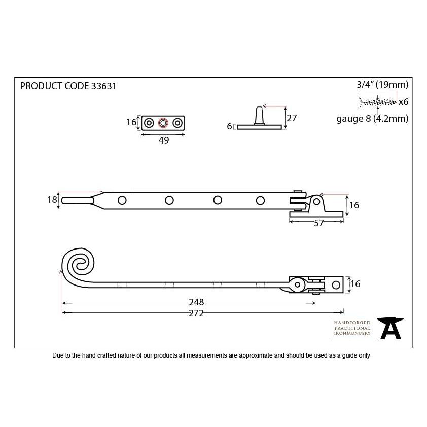 Pewter 10" Monkeytail Stay | From The Anvil-Stays-Yester Home