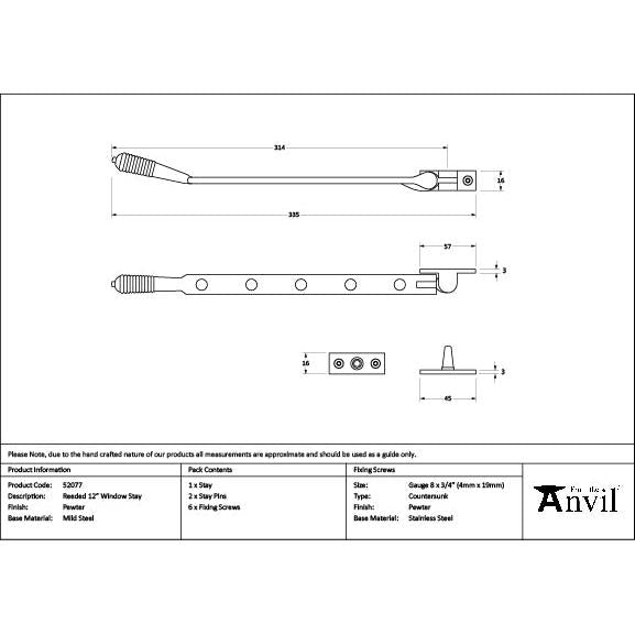 Pewter 12" Reeded Stay - Stays - From The Anvil - Yester Home