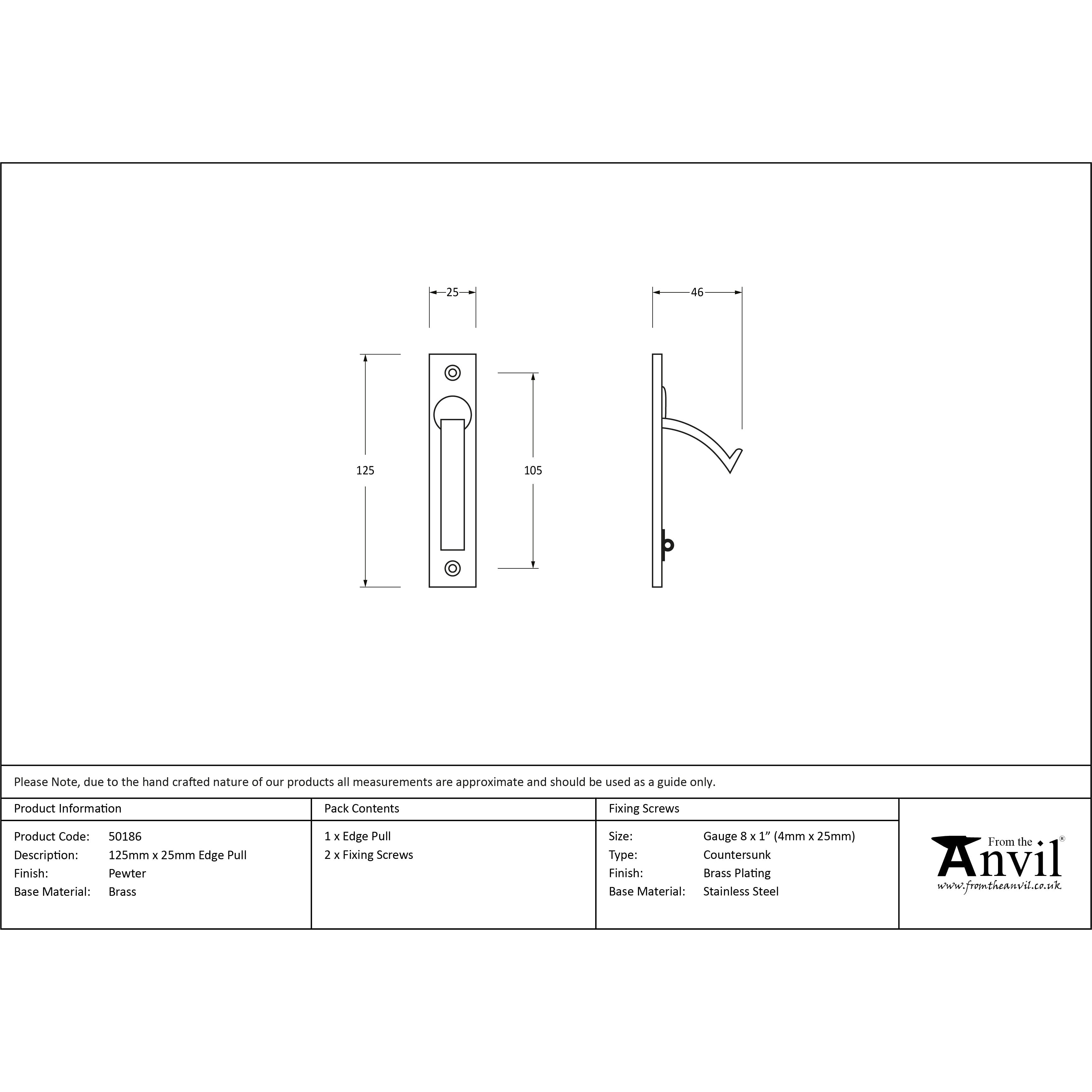 Pewter 125mm x 25mm Edge Pull | From The Anvil-Cabinet Pulls-Yester Home