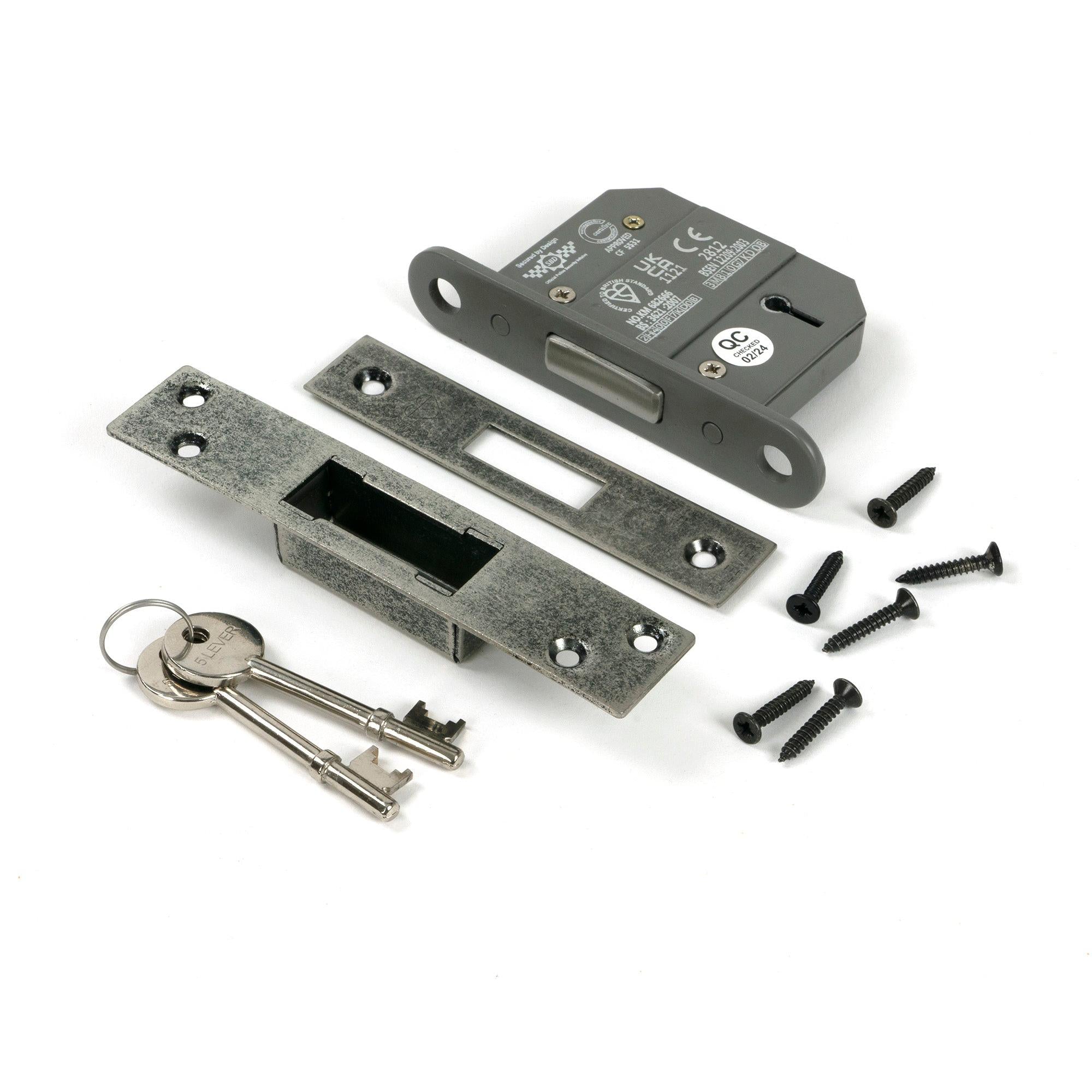 Pewter 2½" 5 Lever BS Dead Lock KA - Deadlocks & Deadbolts - From The Anvil - Yester Home
