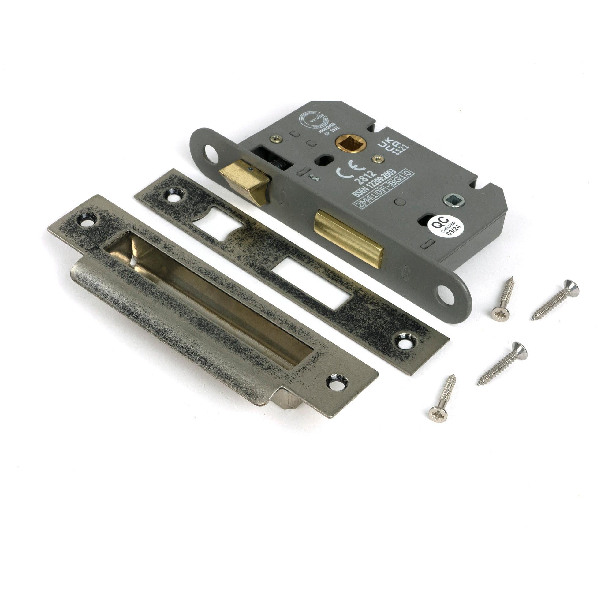 Pewter 2½" Heavy Duty Bathroom Mortice Lock - Bathroom Locks - From The Anvil - Yester Home