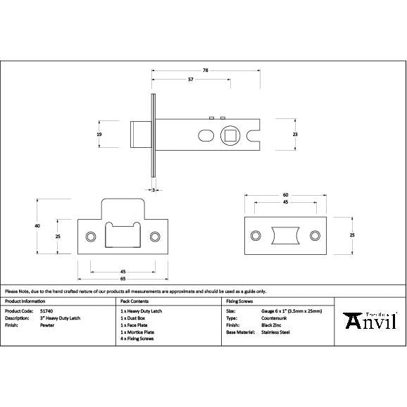 Pewter 3" Heavy Duty Latch - Latches - From The Anvil - Yester Home
